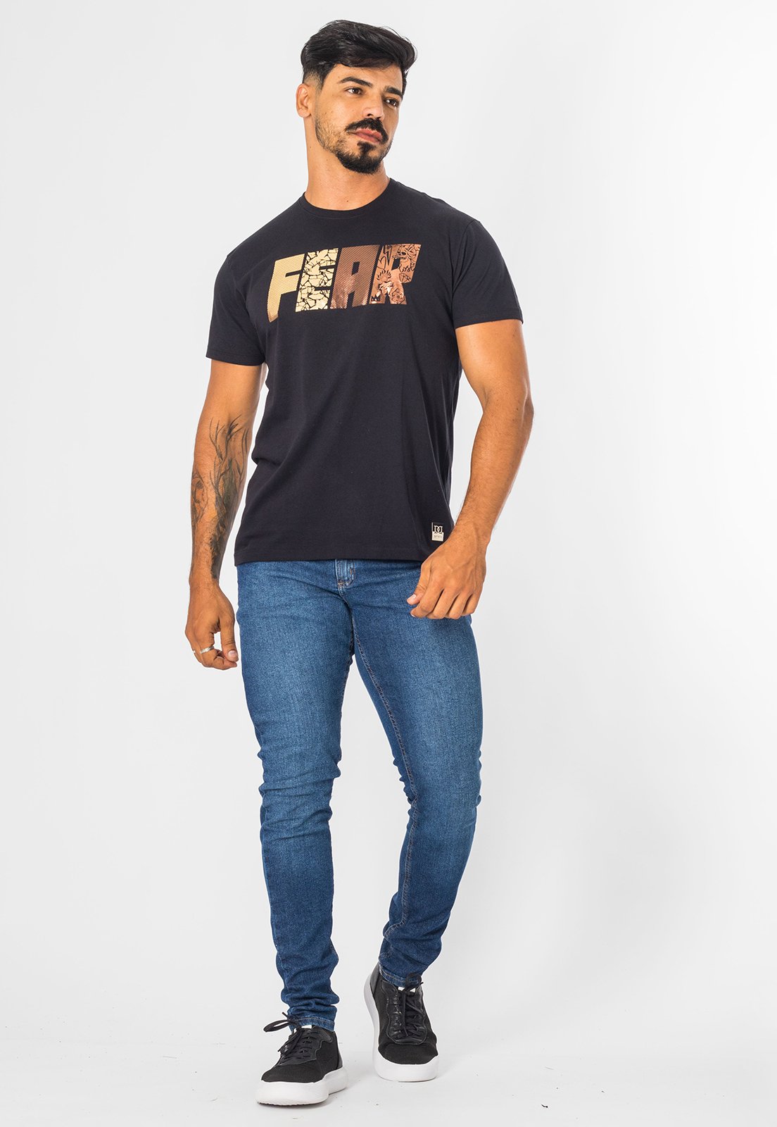 Camiseta Masculina Algodão Estampa Metalizada Manga Curta