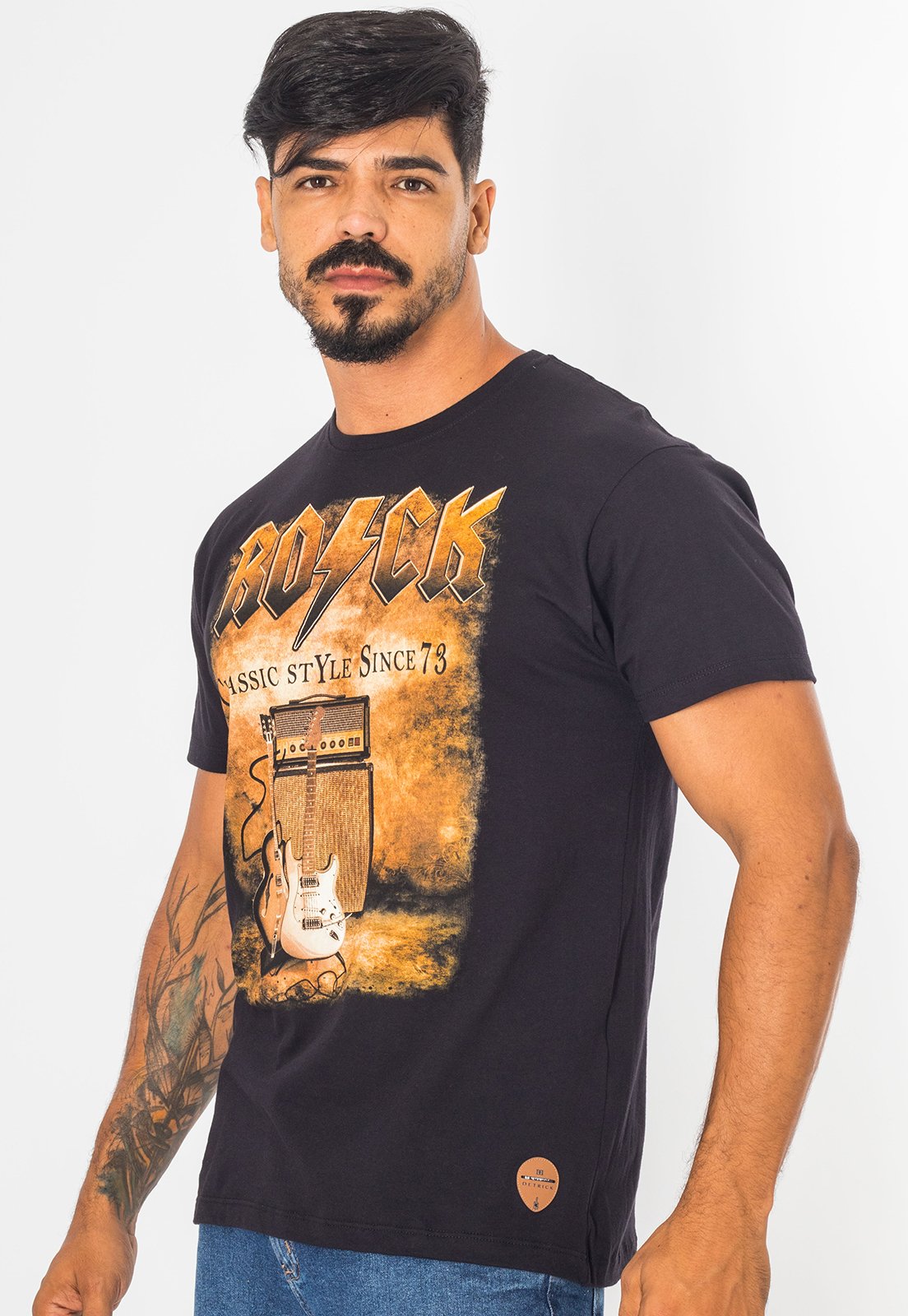 Camiseta Masculina Estampa Rock Palheta Com Playlist Spotify