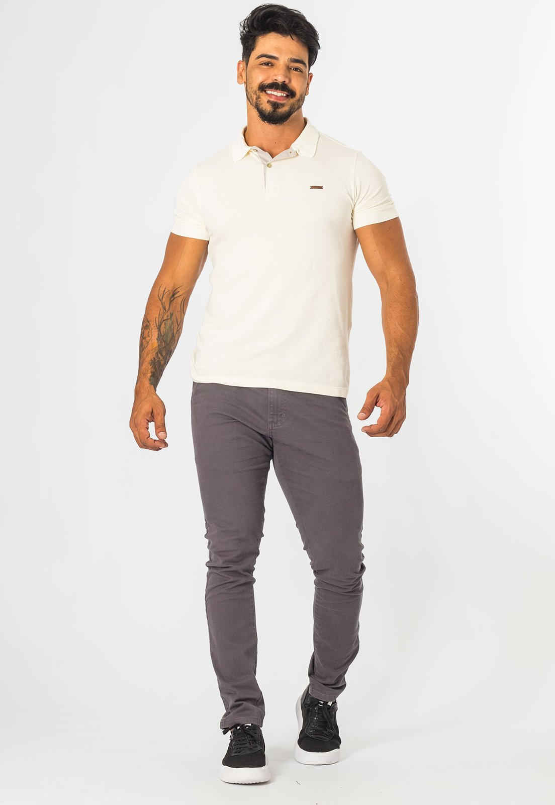 Calça Sarja Alfaiataria Masculina Com Elastano Slim Cinza