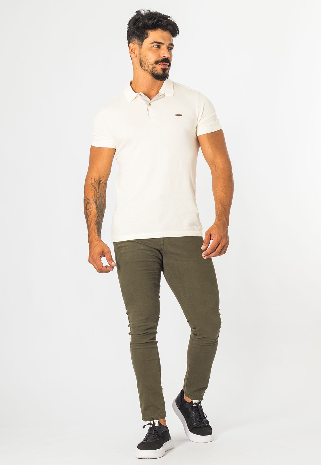 Calça Sarja Masculina Alfaiataria Casual Slim Verde Militar