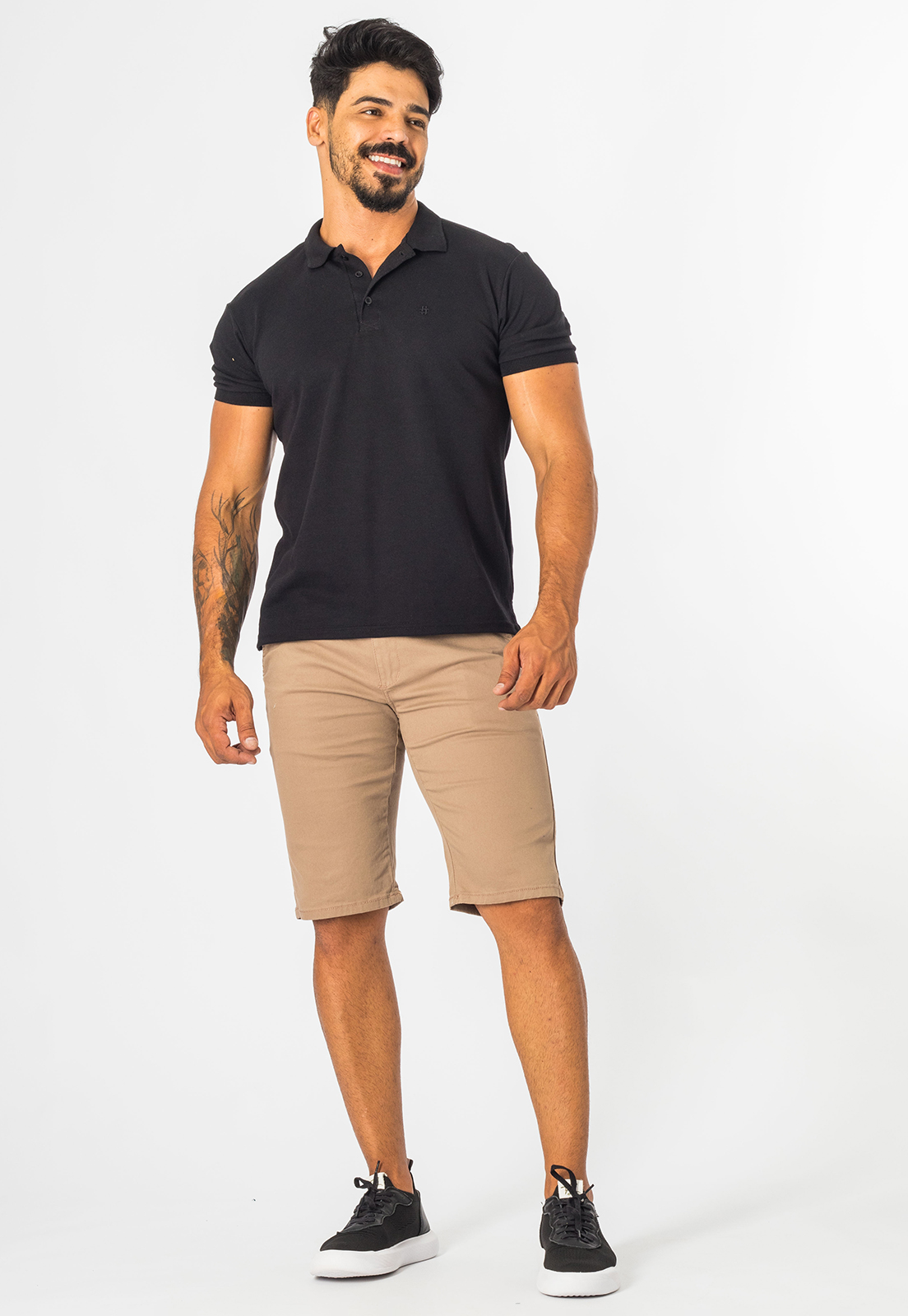 Bermuda Masculina de Sarja Casual Lisa Alfaiataria Slim Bege