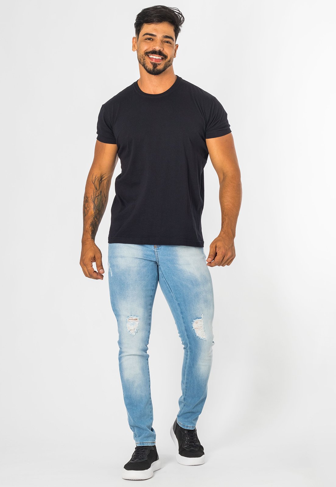 Calça Jeans Masculina Slim Destroyed Casual Premium Azul