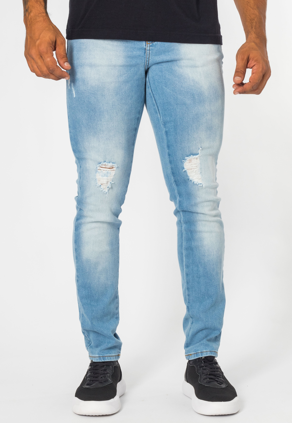 Calça Jeans Masculina Slim Destroyed Casual Premium Azul