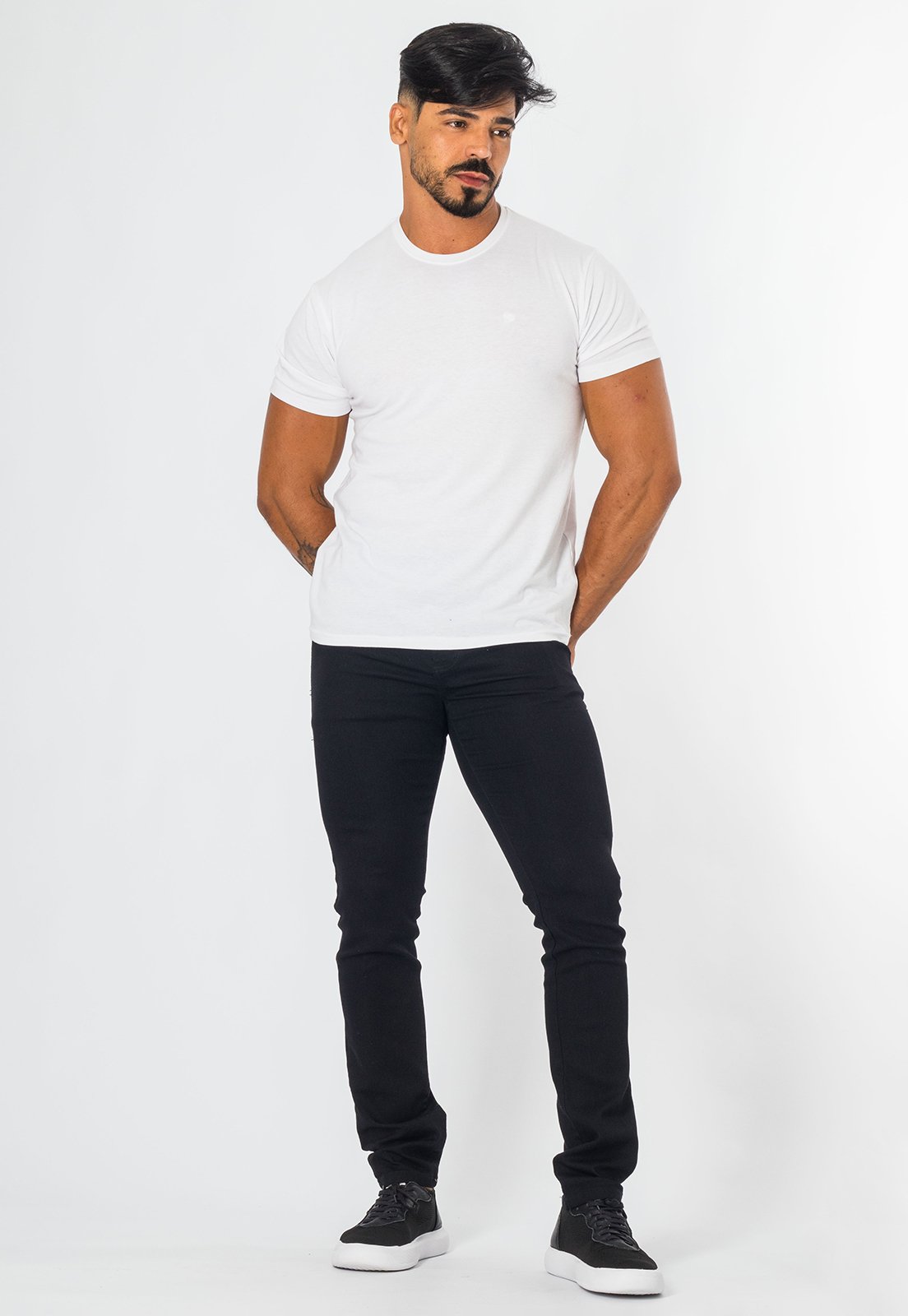 Calça De Sarja Masculina Preta Slim Com Elastano Premium