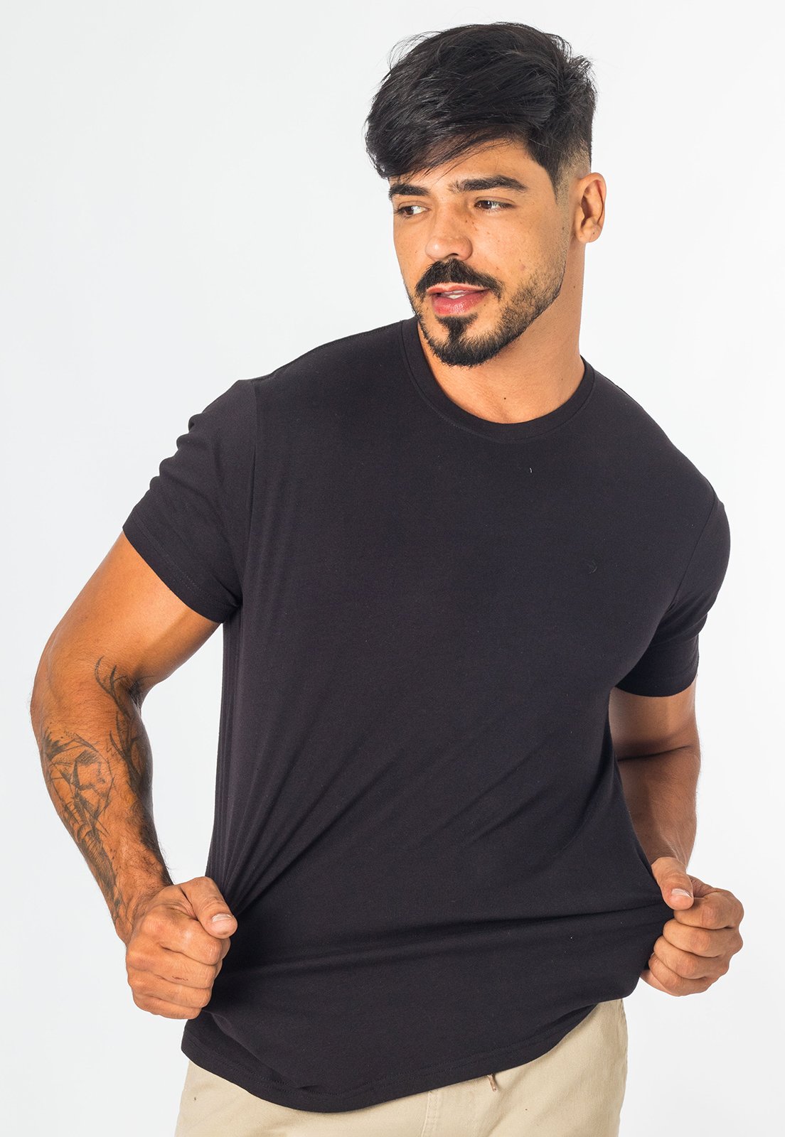 Camiseta Masculina Básica Com Elastano Premium Manga Curta