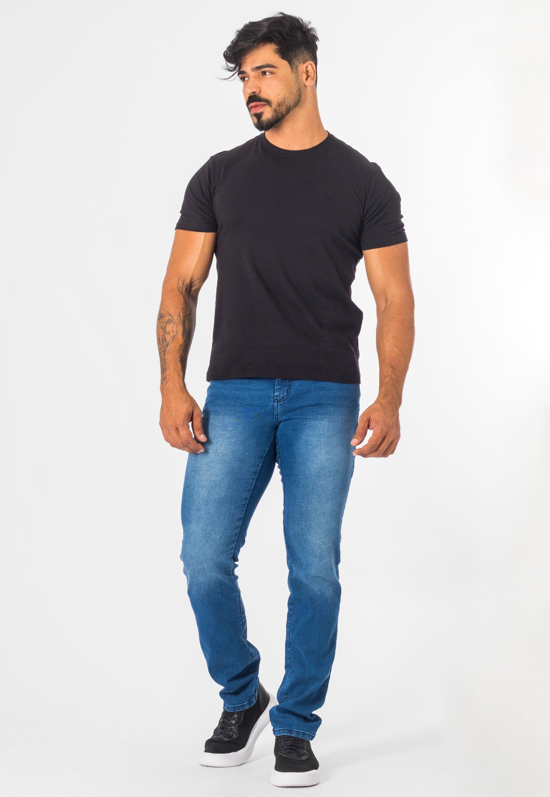 Calça Jeans Masculina Slim Com Elastano Bolso Casual Azul