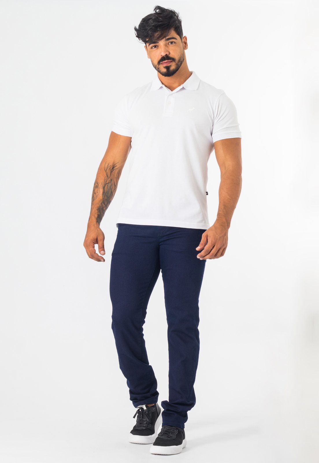 Calça Jeans Masculina Slim Com Elastano Bolso Azul Escuro