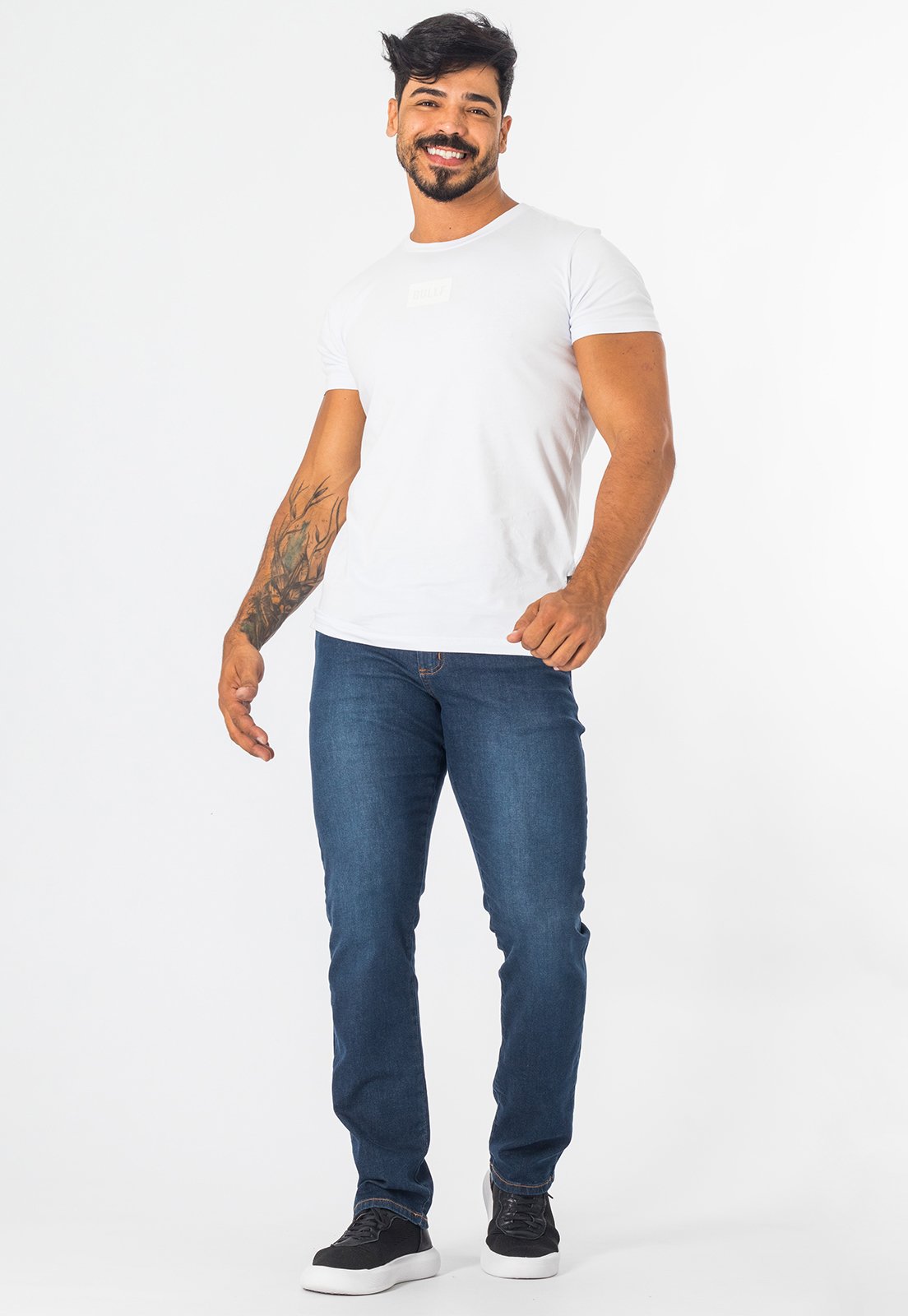 Calça Jeans Masculina Com Elastano Bolso Casual Lisa Azul