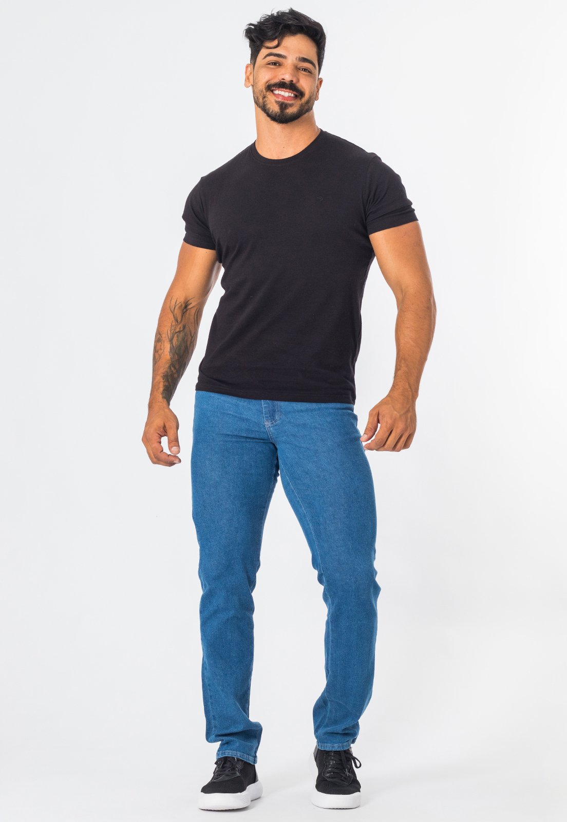 Calça Jeans Masculina Azul Com Elastano Slim Bolsos Casual