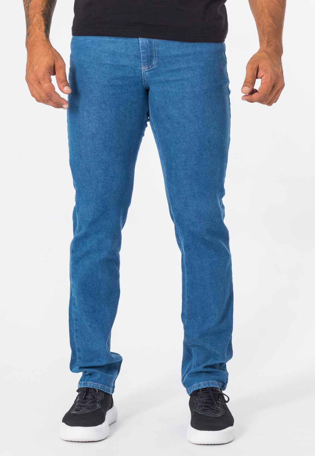 Calça Jeans Masculina Azul Com Elastano Slim Bolsos Casual