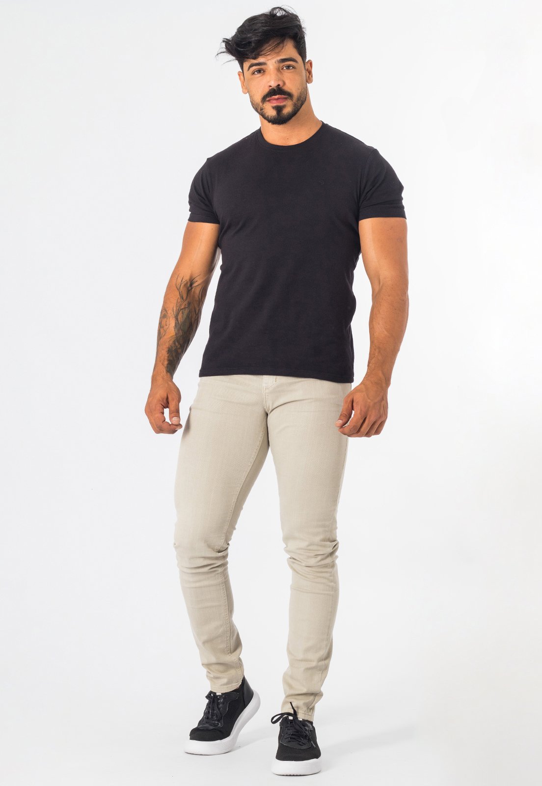 Calça Jeans Masculina Slim Com Elastano Bolso Casual Areia