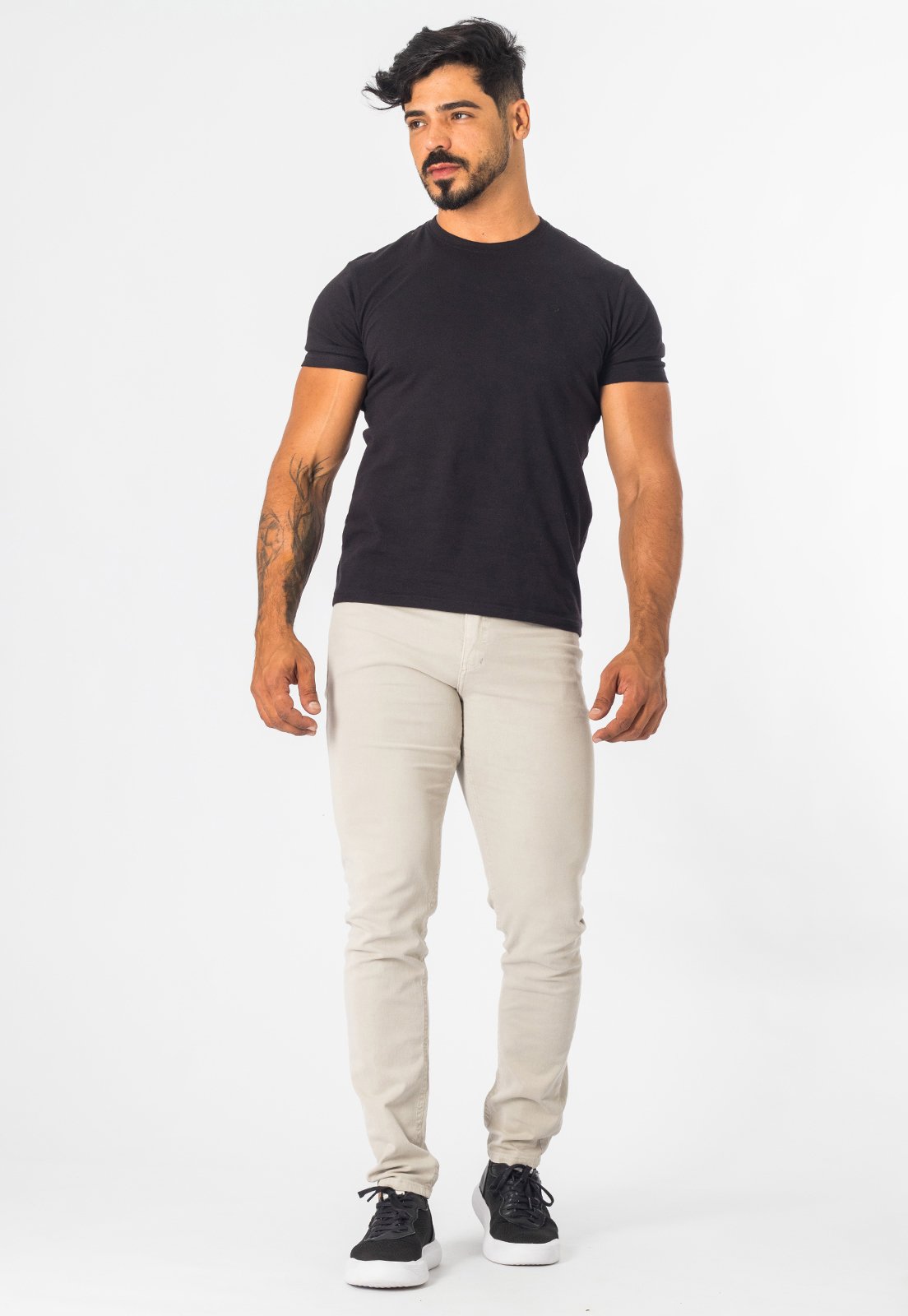 Calça Jeans Masculina Areia Casual Slim Com Elastano E Bolso