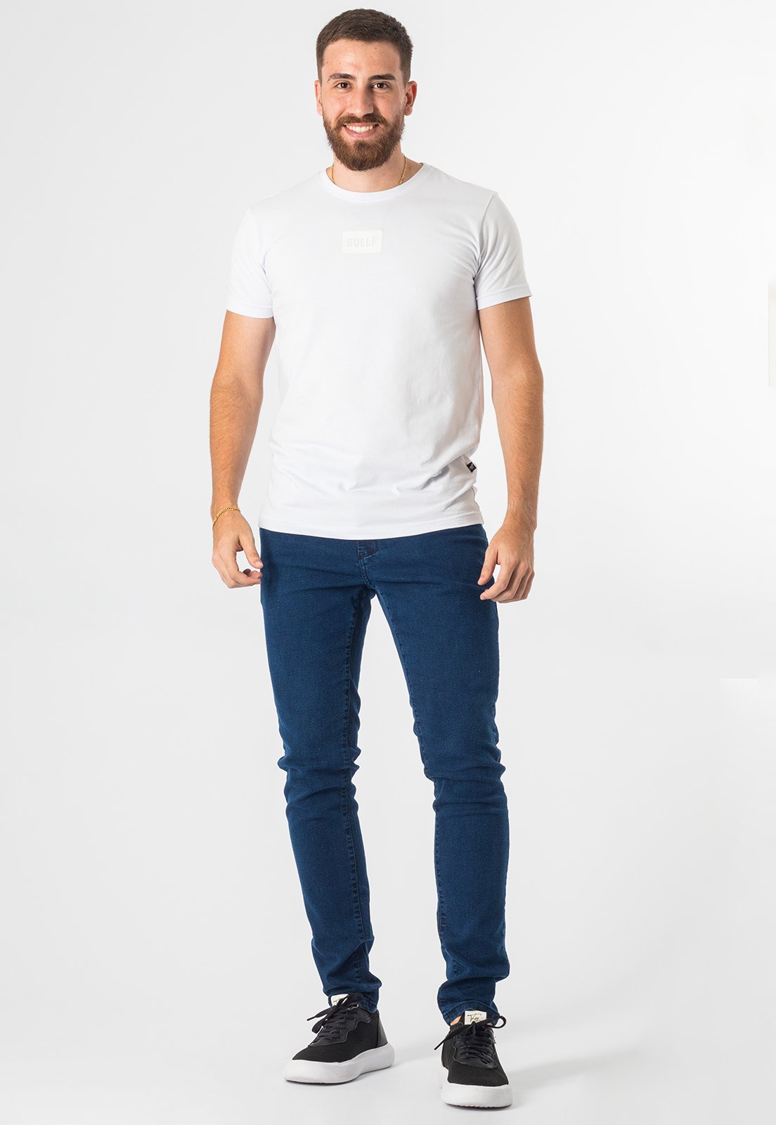 Calça Jeans Masculina Slim Elastano Com Bolso Azul Escuro