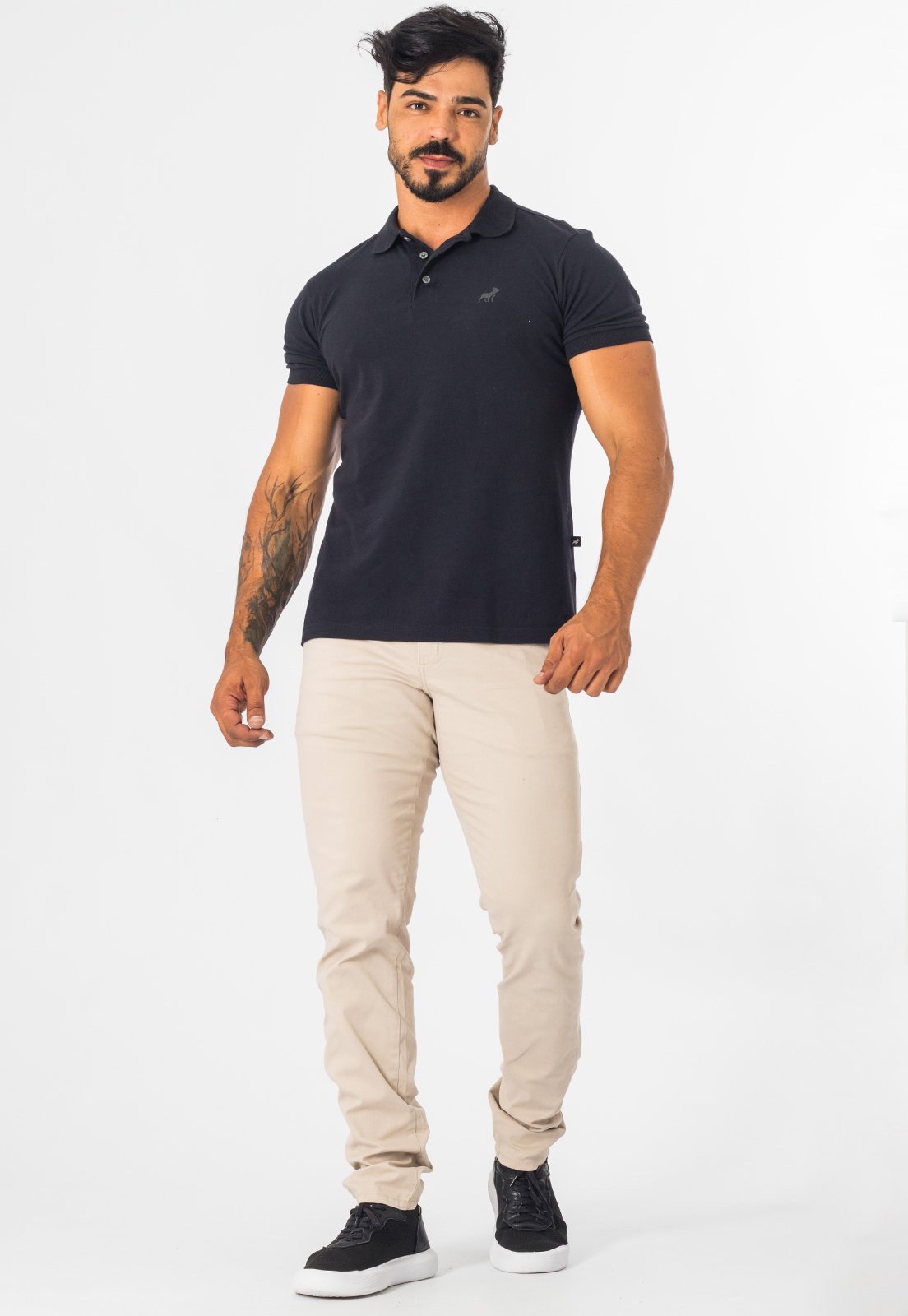 Calça De Sarja Masculina Slim Com Elastano Bolso Casual Bege