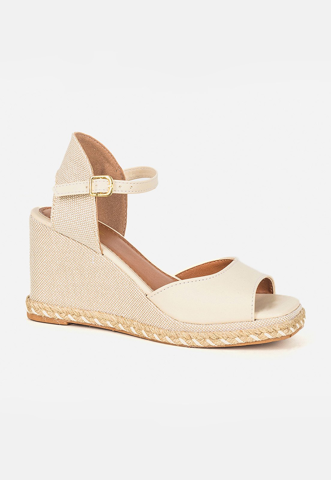 Sandália Anabela Feminina Espadrille Salto Básico Off White