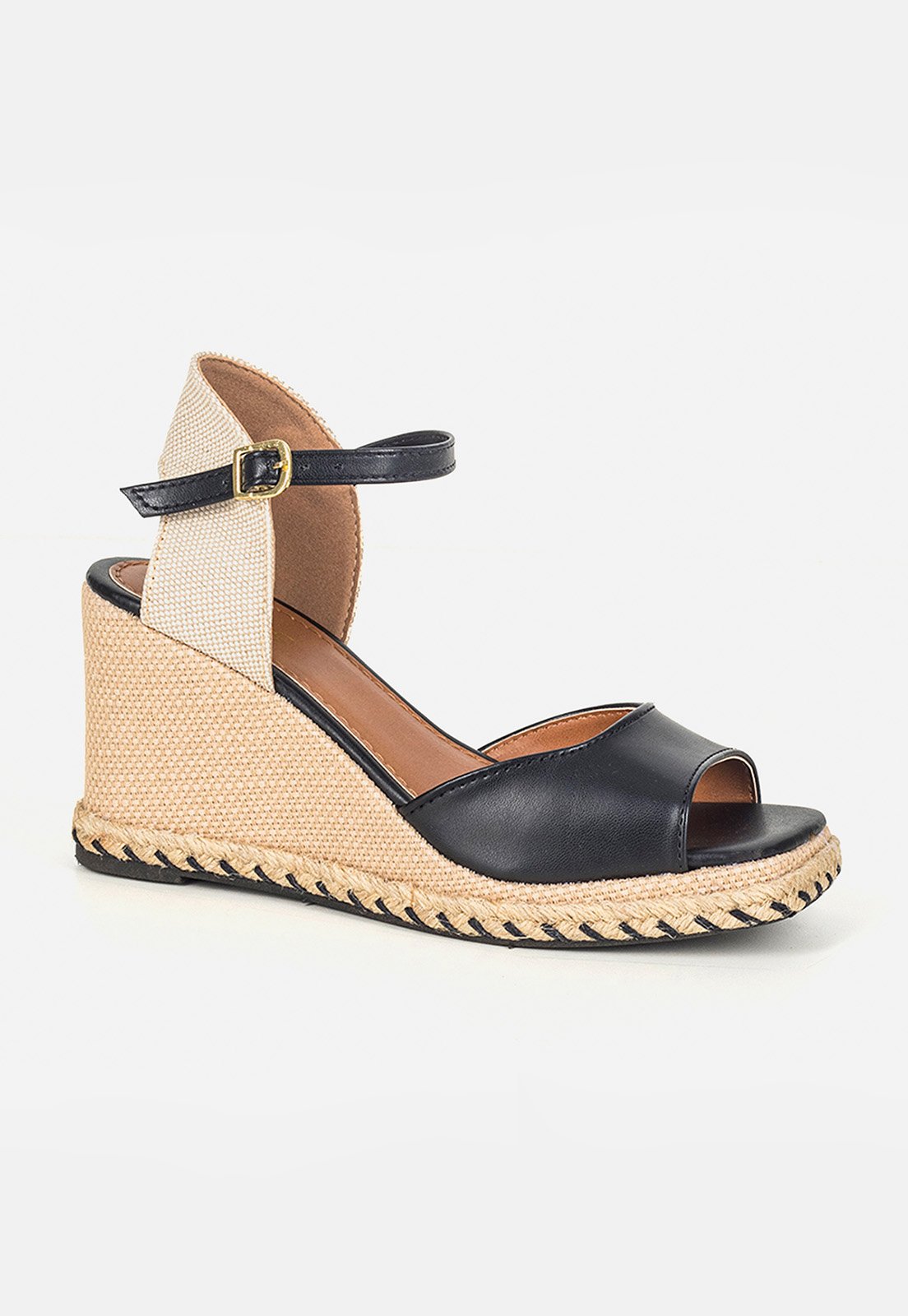 Sandália Anabela Feminina Espadrille Salto Básico Preto