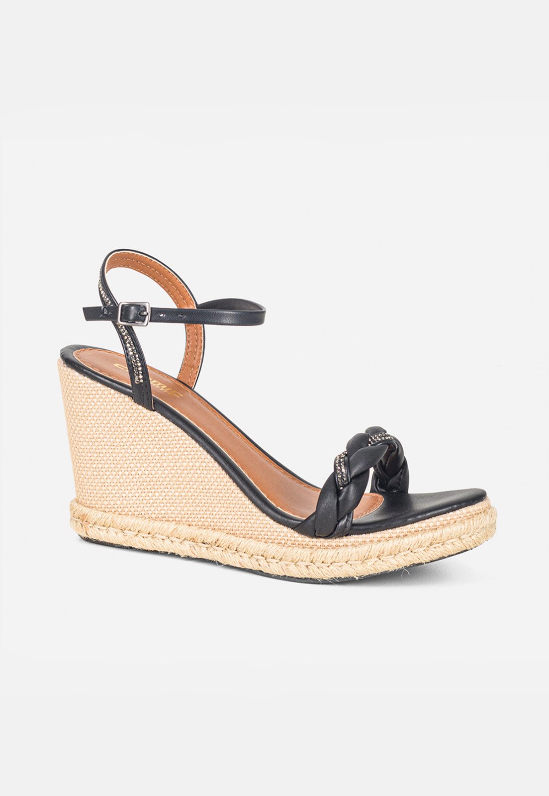 Sandália Anabela Espadrille Feminina Tira Trançada Preto